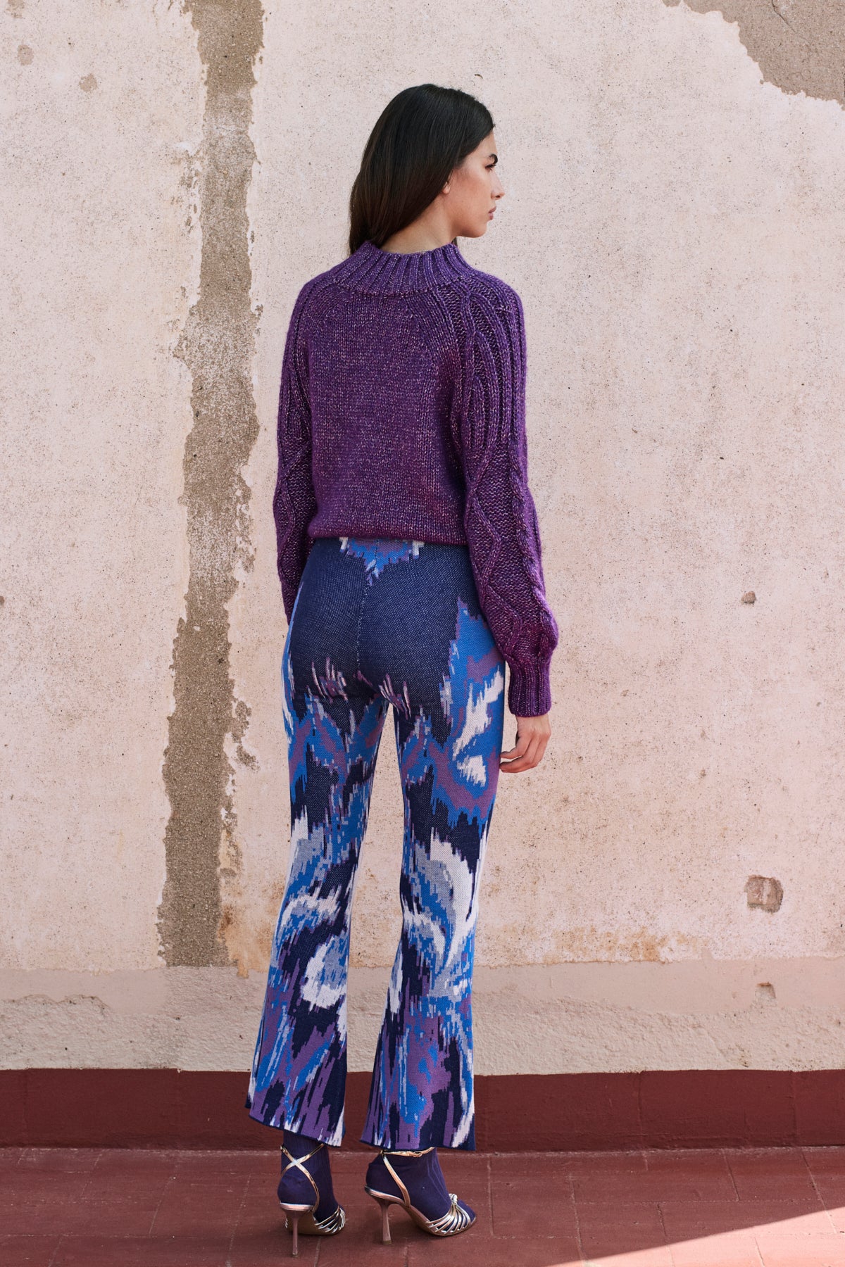 Multicoloured jacquard trousers with flowers