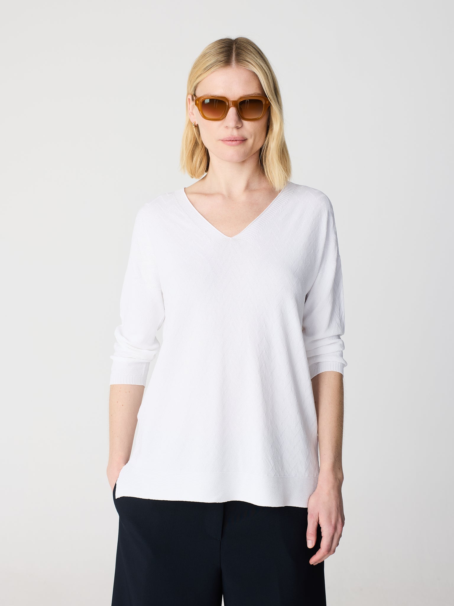 Zig-zag V-neck 3/4 sleeve jersey