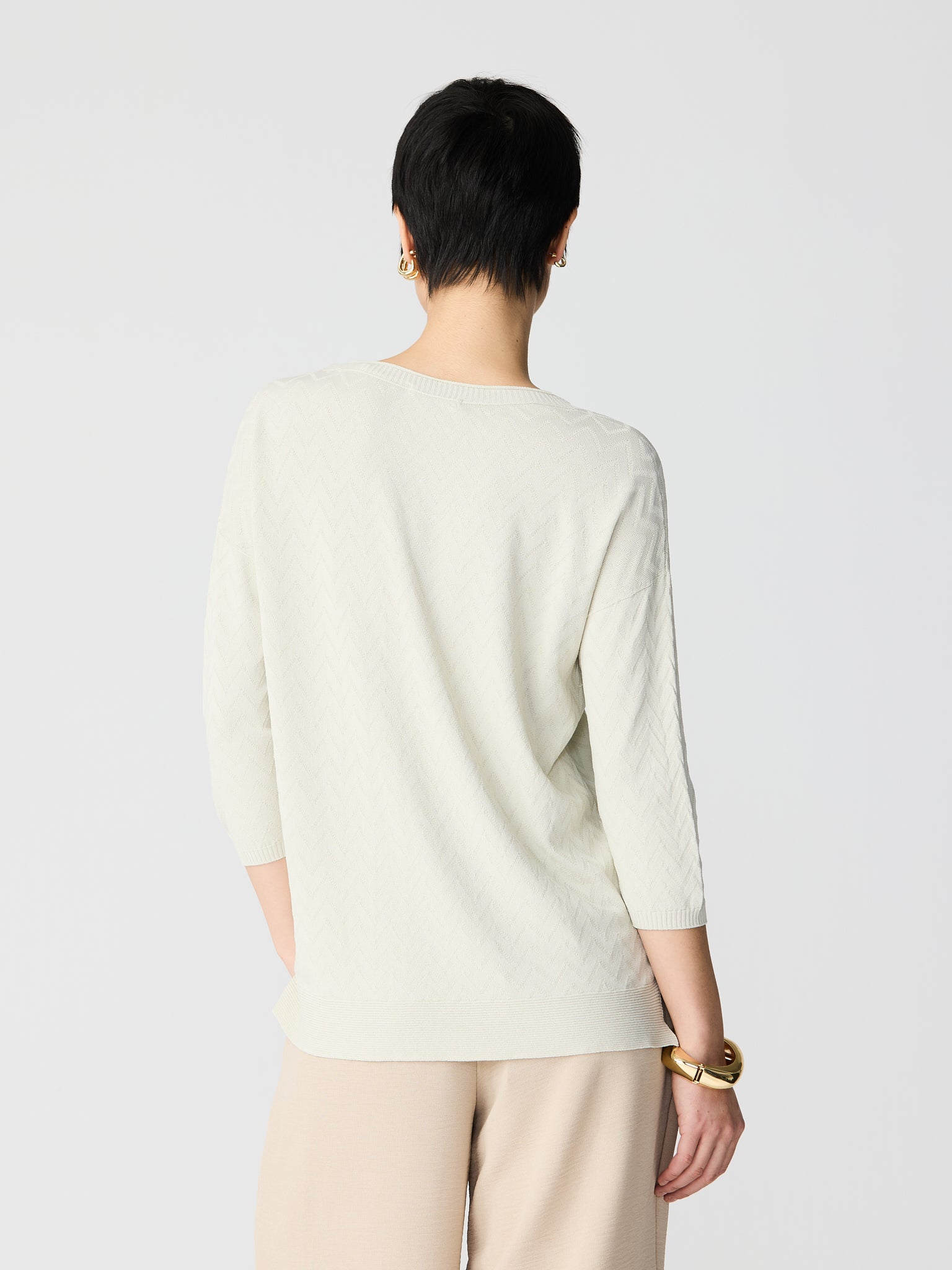 Zig-zag V-neck 3/4 sleeve jersey