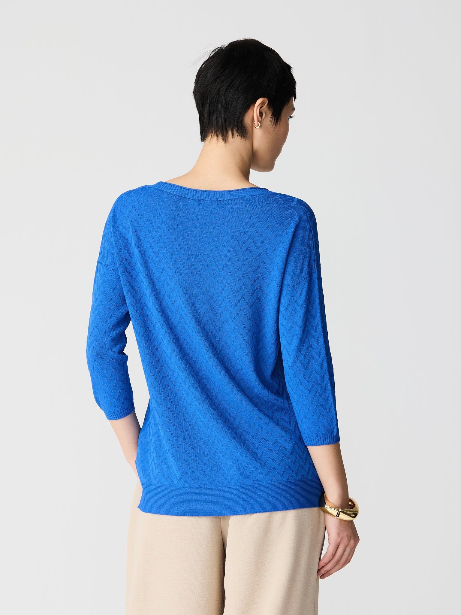 Zig-zag V-neck 3/4 sleeve jersey