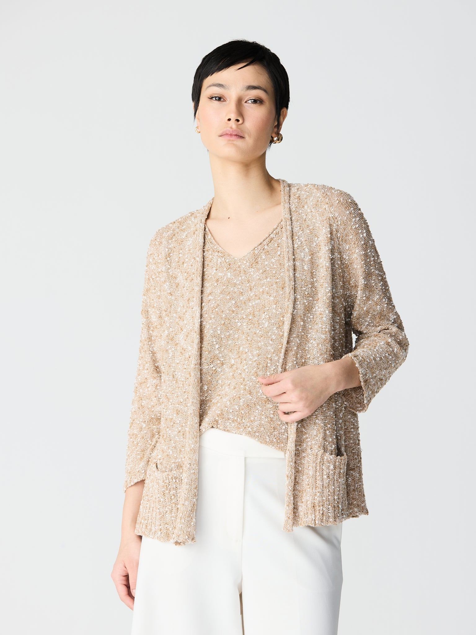 Cardigan con tejido en hilo de algodón