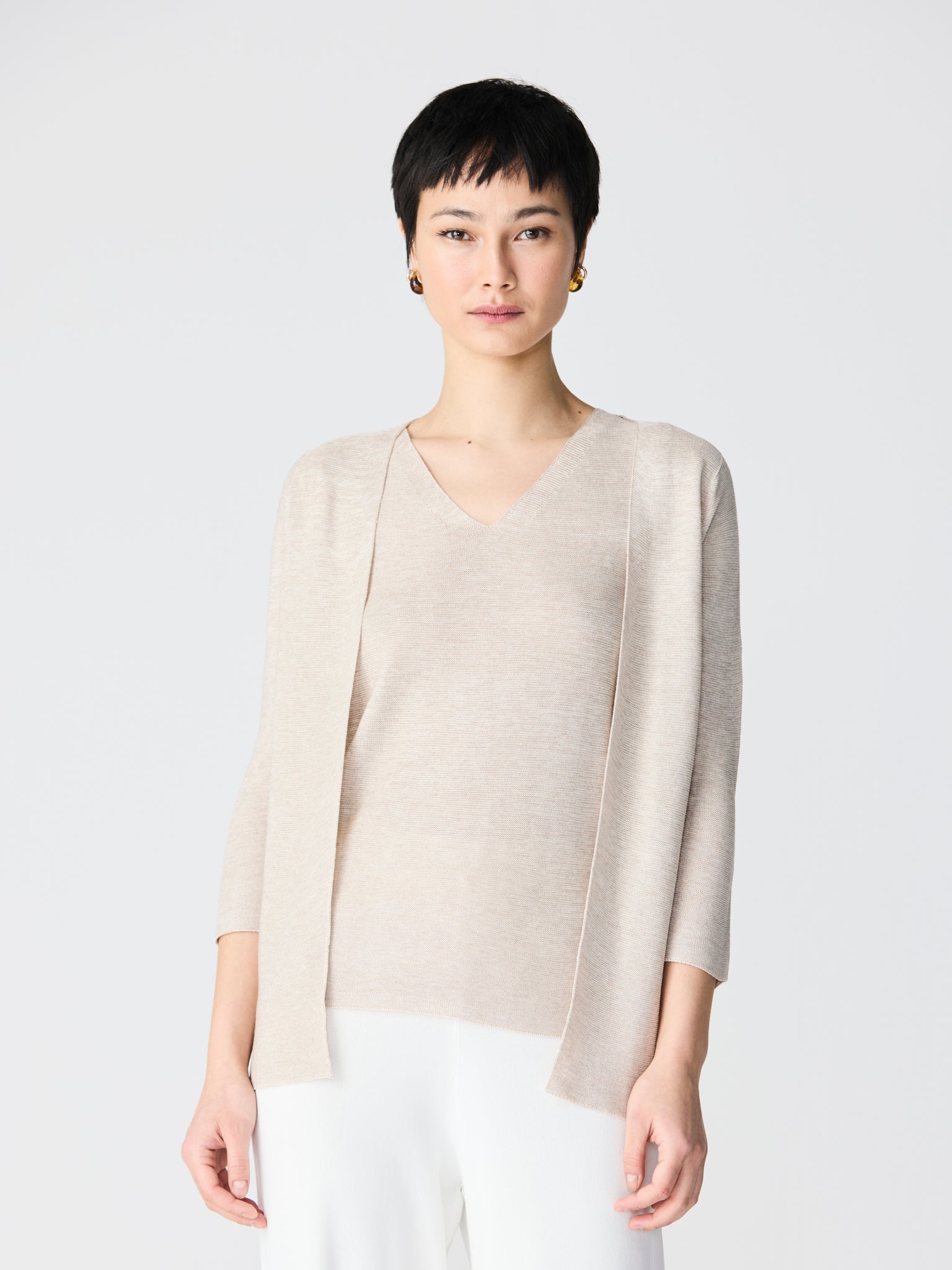 Two-tone 3/4 sleeve cardigan