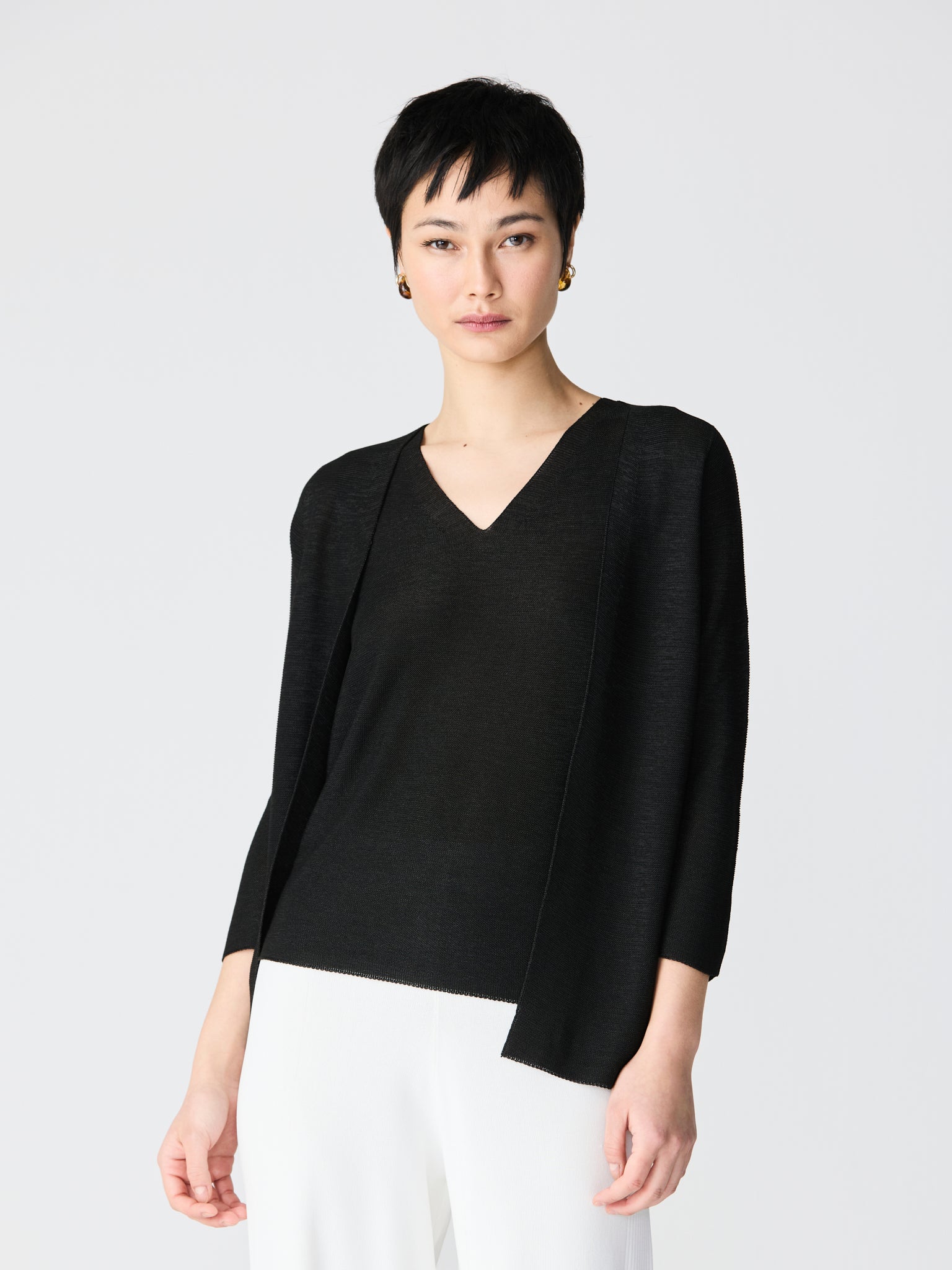 Two-tone 3/4 sleeve cardigan