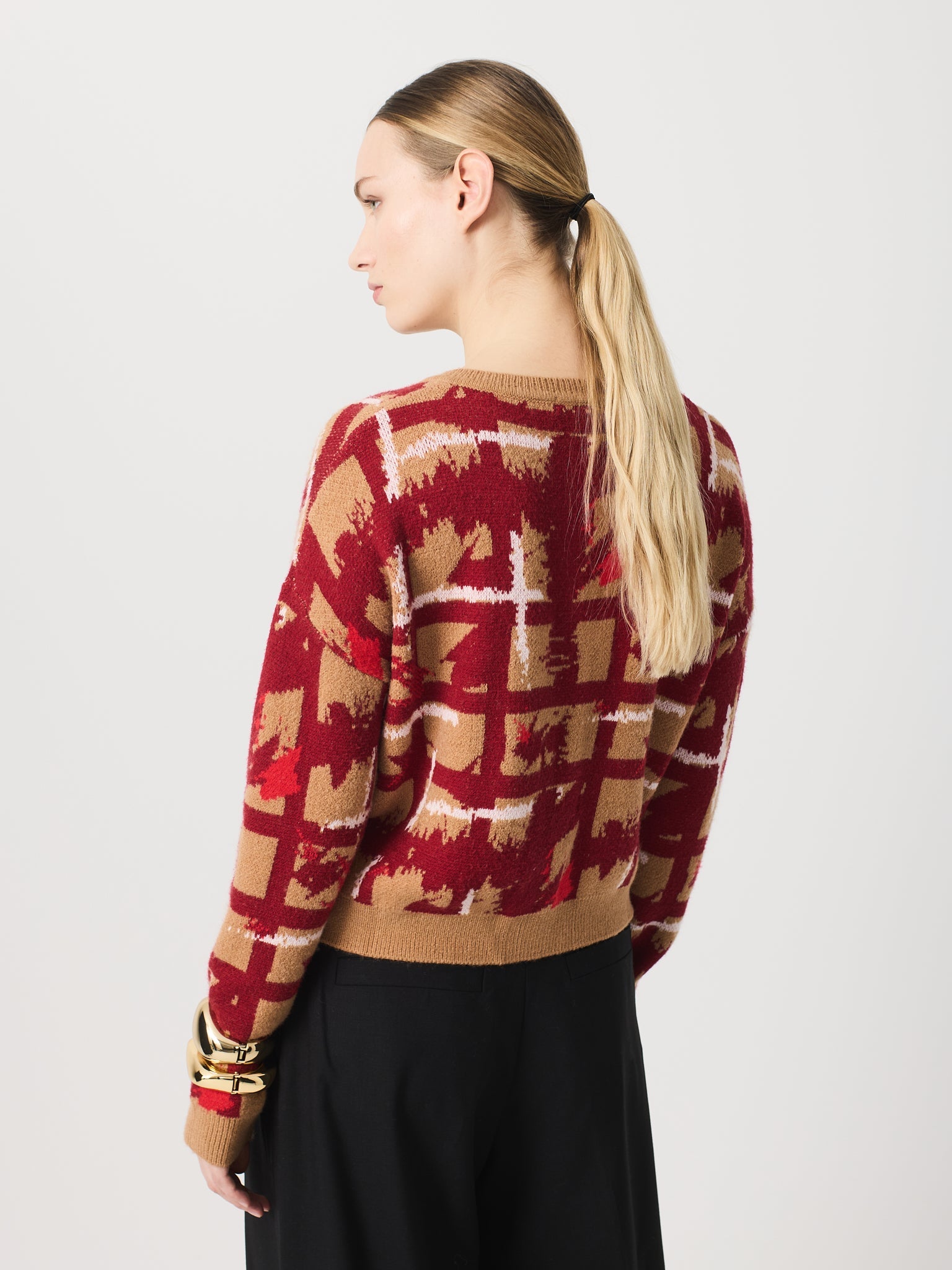 Chaqueta de jacquerd de cuadro y contraste en tapeta, cuello , bajos y puños